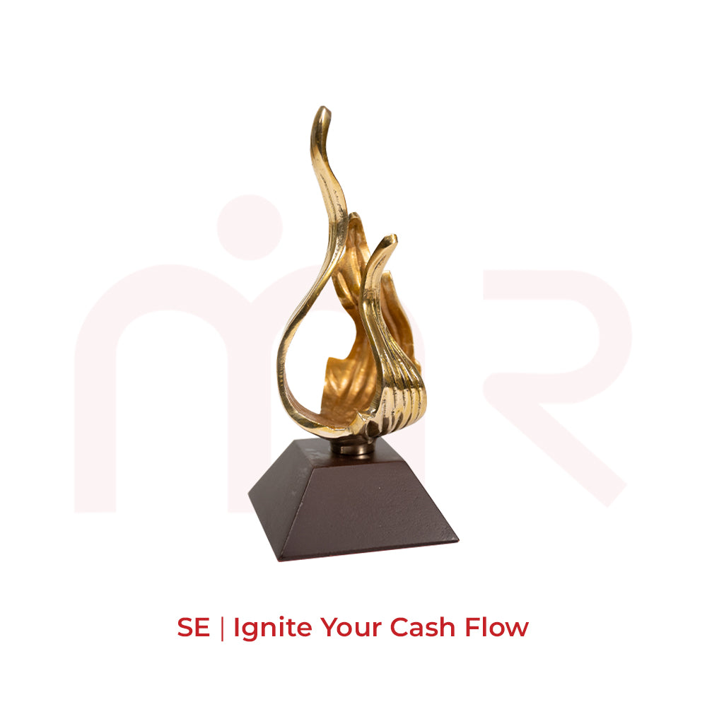 Golden Vastu flame metal decor on black base, remedy for south-east zone, increases cashflow