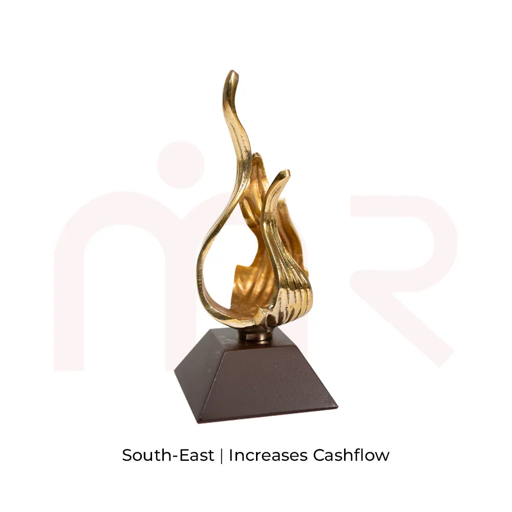 Golden Vastu flame metal decor on black base, remedy for south-east zone, increases cashflow