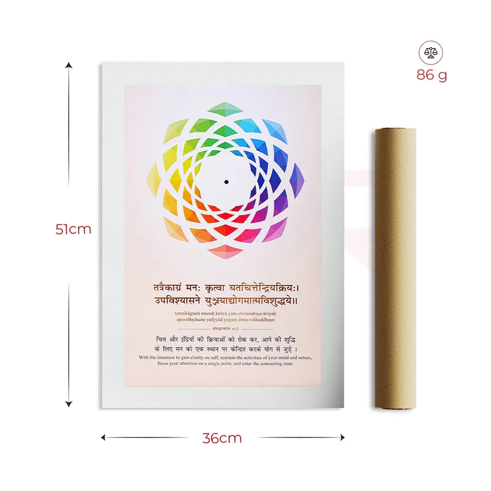MahaVastu Focus Dot remedy poster with colorful geometric pattern, Hindi and English text, 51x36cm