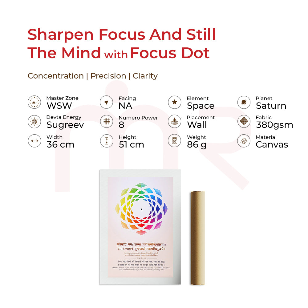 Focus Dot Vastu painting for attention span, concentration & clarity – canvas, 36x51cm, Saturn element