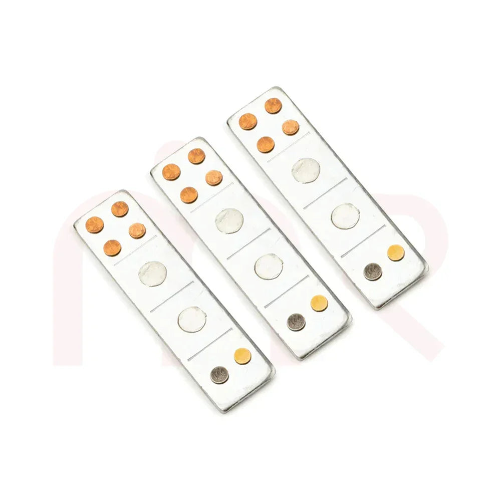 Set of three MahaVastu metal strips with copper and brass circles for Vastu remedies