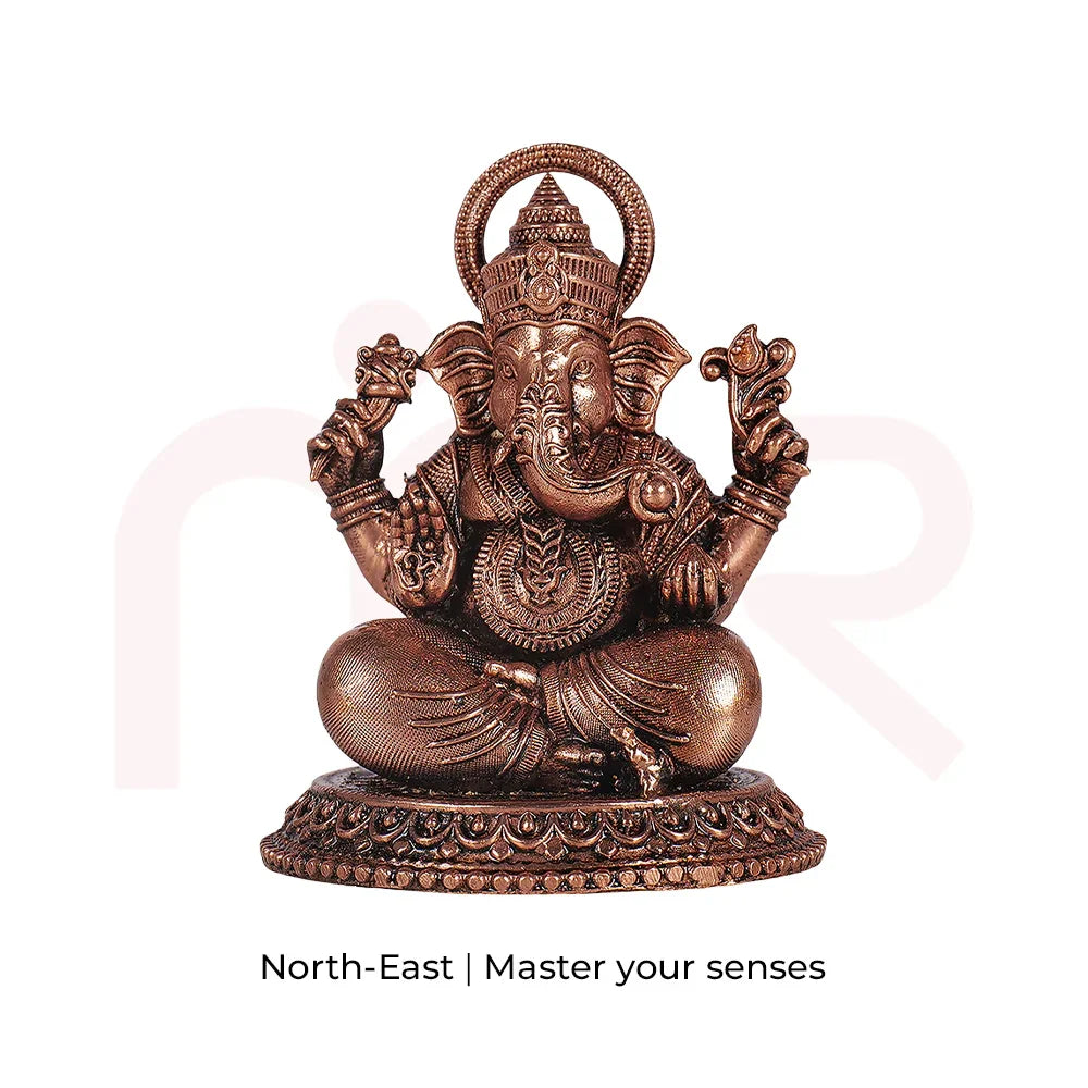 Bronze Lord Ganesha idol for MahaVastu remedy, detailed sitting statue on ornate base