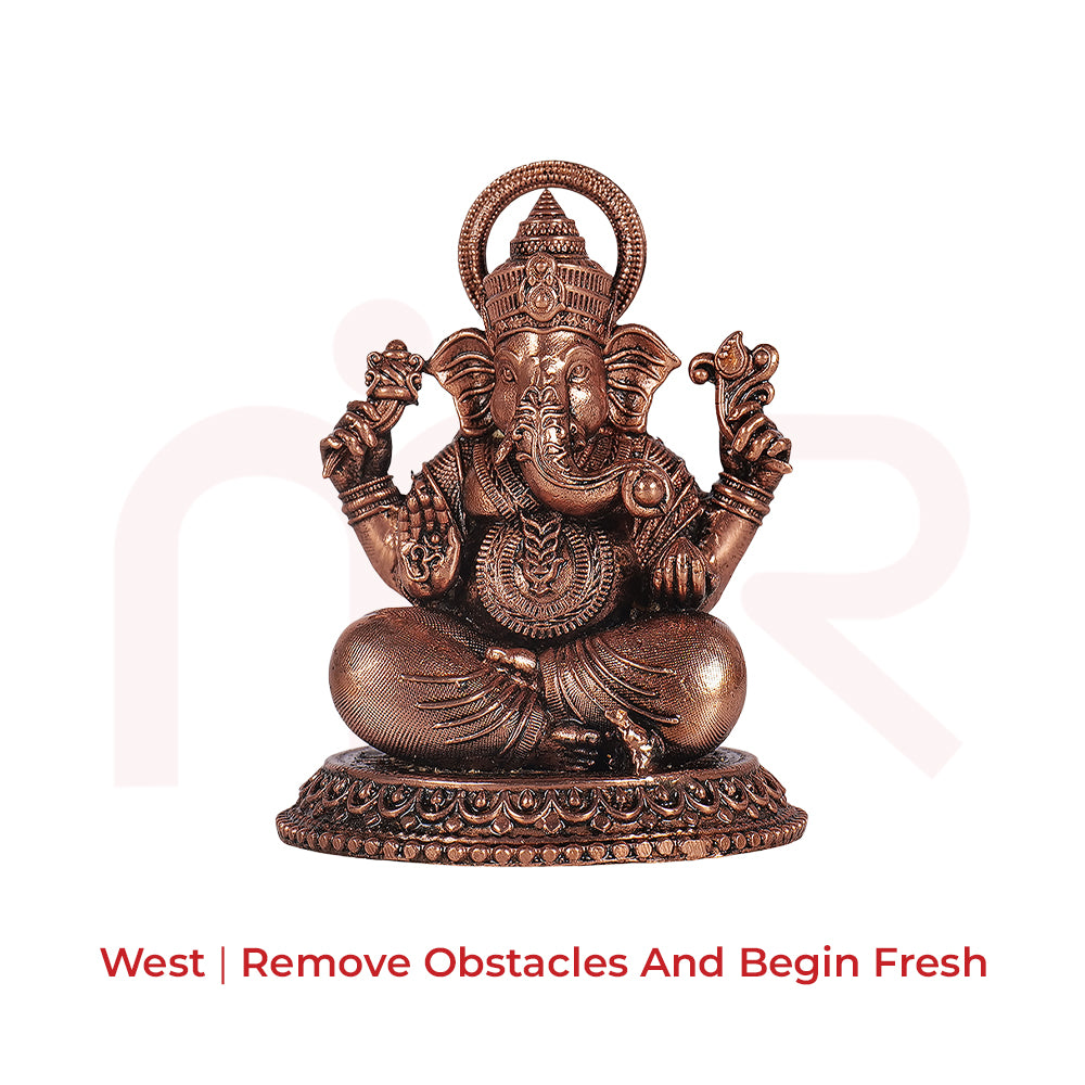 Bronze Ganesh idol for Vastu Shastra, seated with intricate details, ideal for home decor