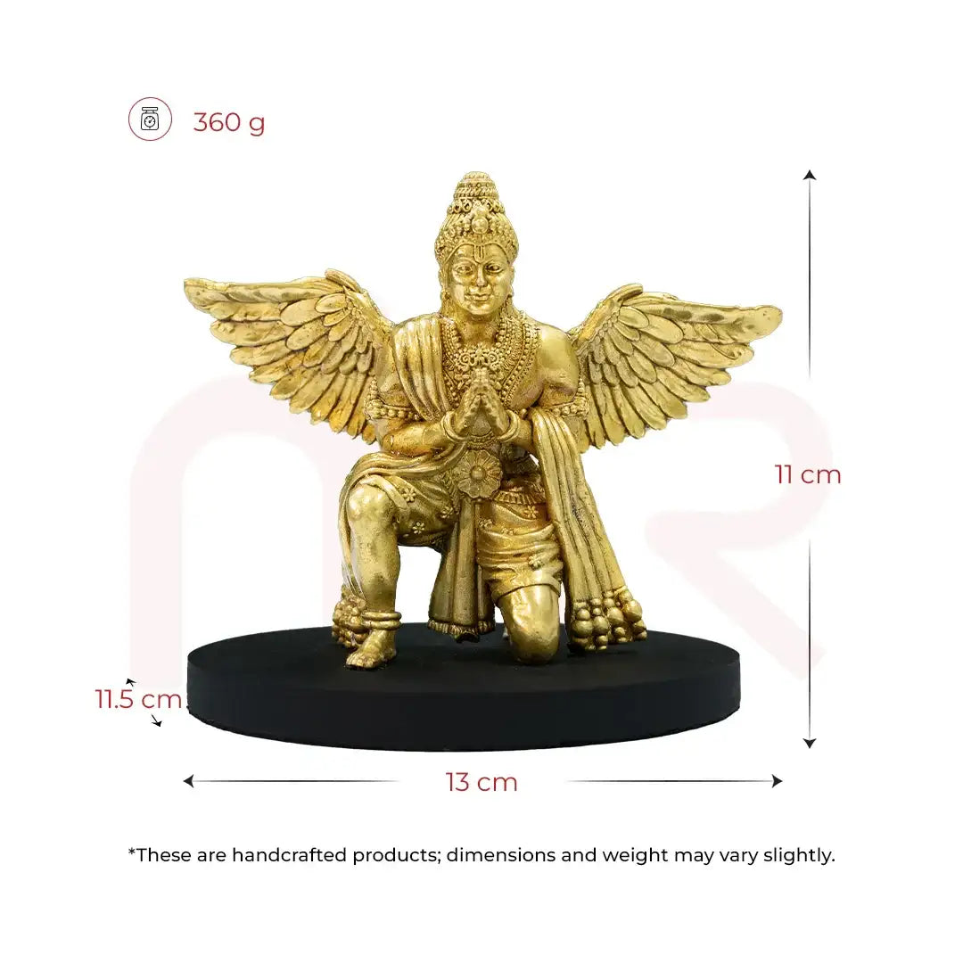 Golden Garuda statue with wings, Vastu remedy for home, 11cm tall, handcrafted divine idol