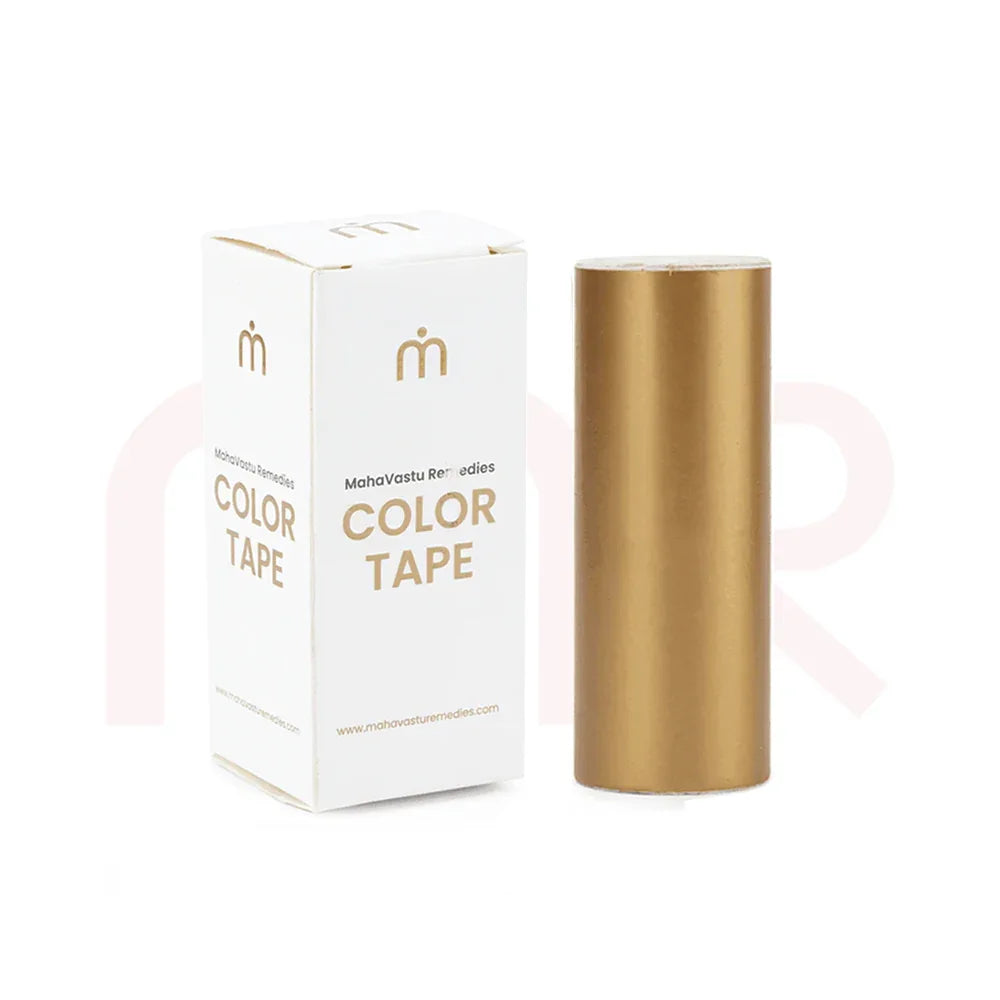 Gold color tape for Vastu remedies with branded packaging, ideal for home energy balancing and positive vibes.