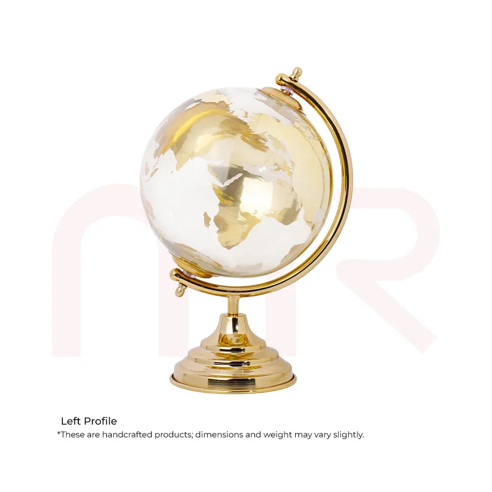 Handcrafted golden and white decorative globe on metallic stand for Vastu and feng shui remedies