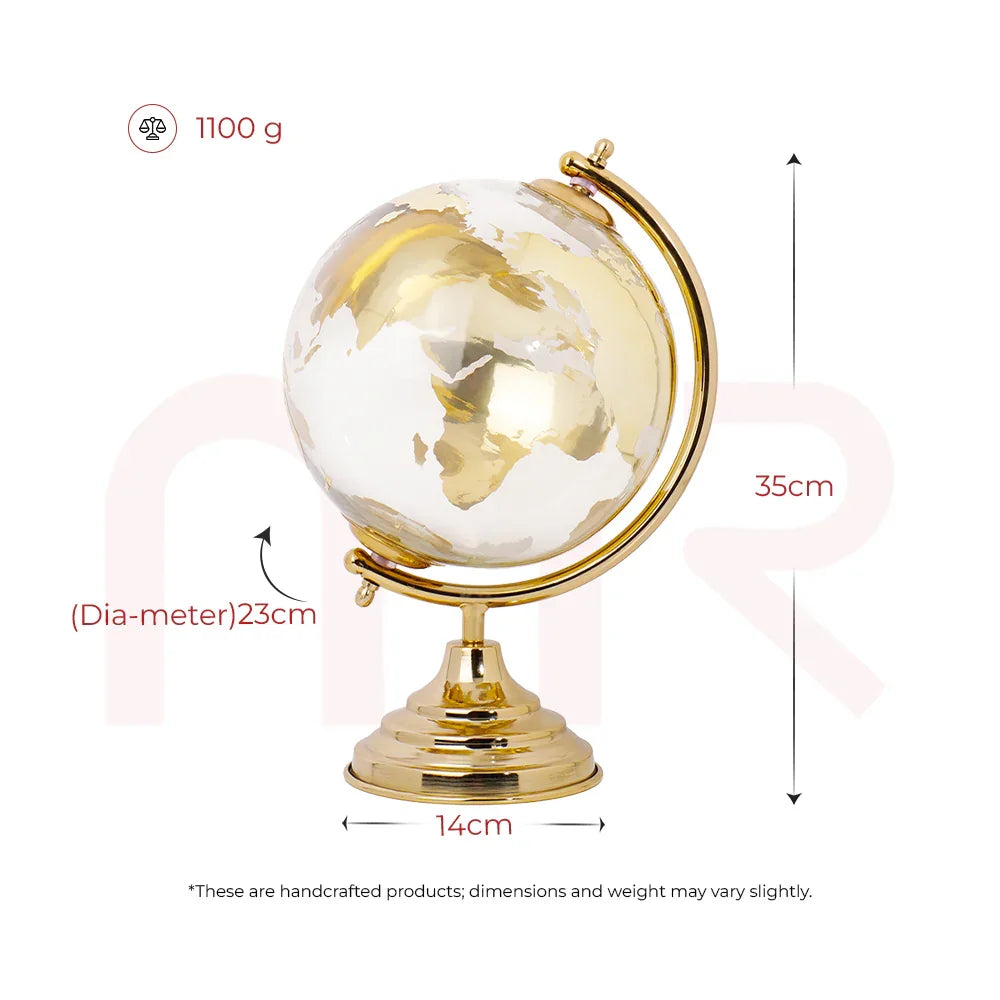 Golden decorative globe on stand, MahaVastu remedy, 35cm height, 23cm diameter, 1100g.