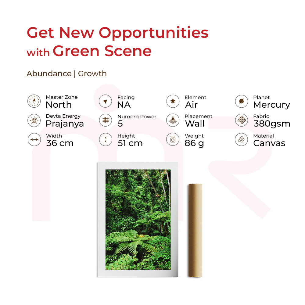 Green forest Vastu painting for abundance, growth, and new opportunities – 36x51cm canvas, Air element, Mercury planet