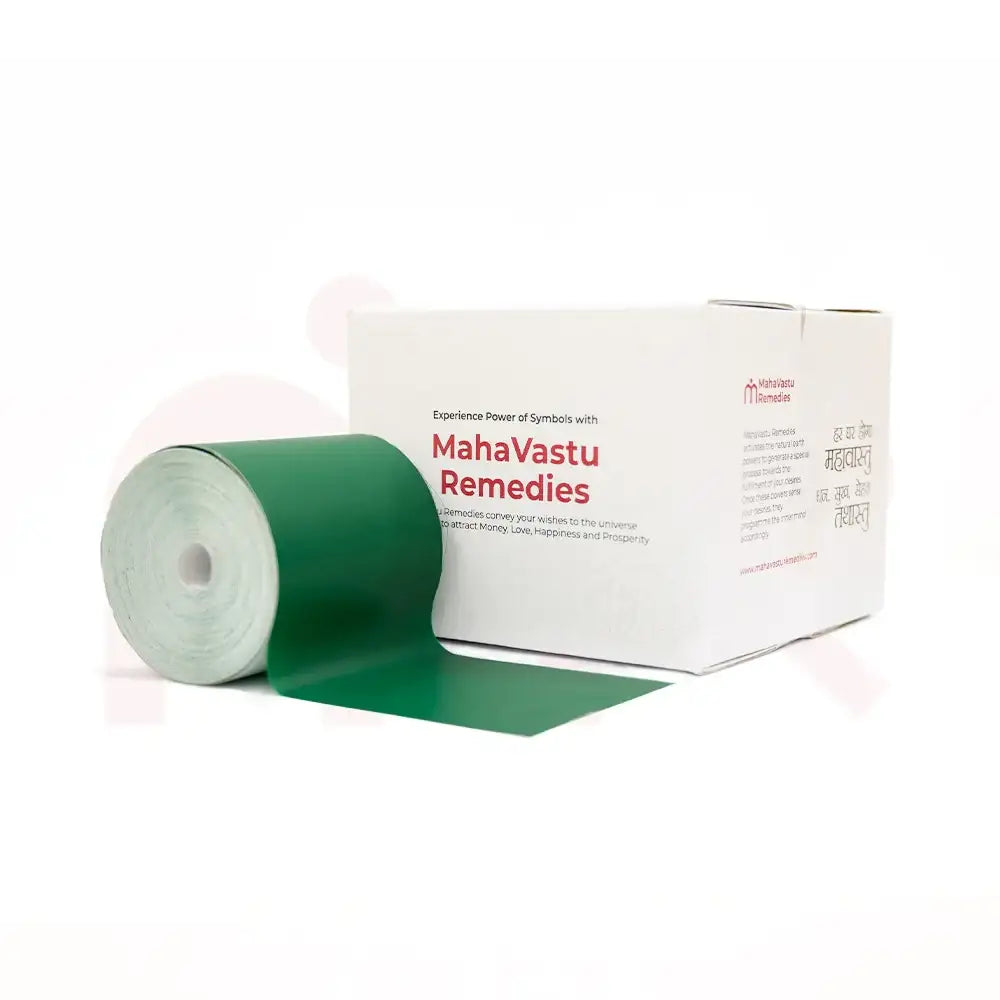 Green Vastu color tape roll with MahaVastu Remedies packaging for home energy balance and prosperity