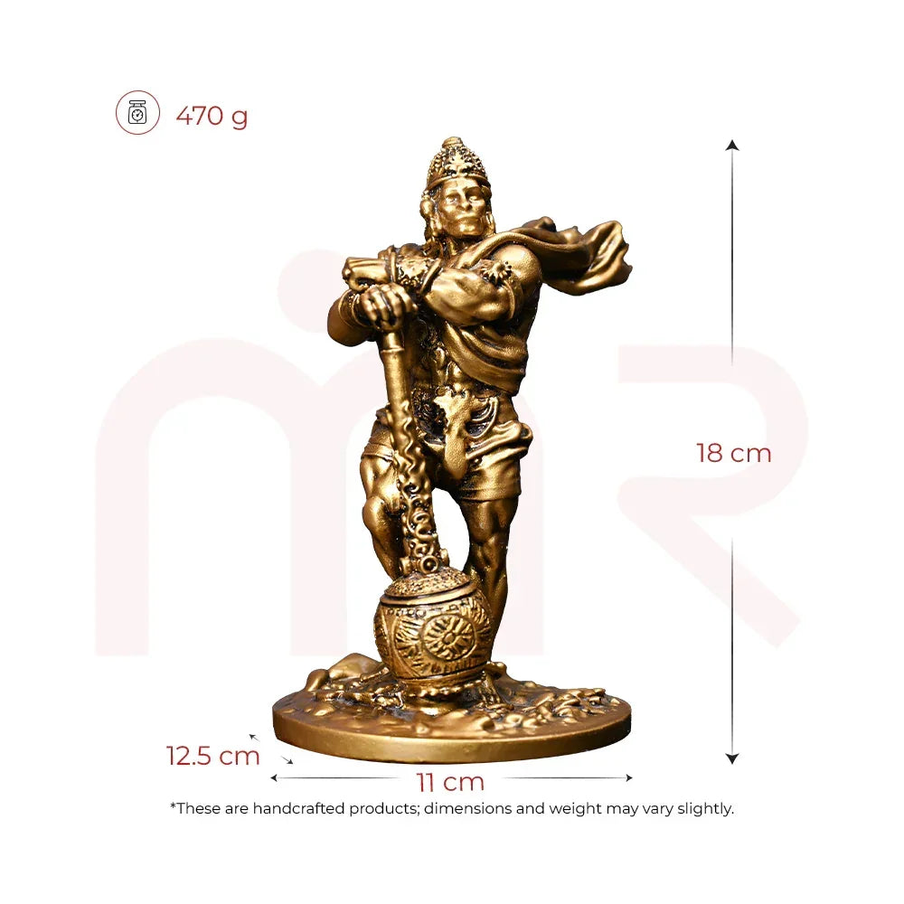 Vastu Hanuman brass idol for home decor, 18 cm tall, with mace and traditional detailing