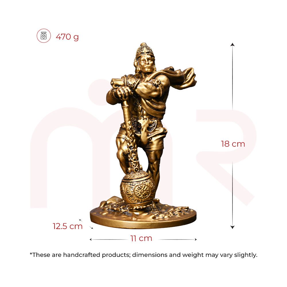 Vastu Hanuman brass idol for home decor, 18 cm tall, with mace and traditional detailing