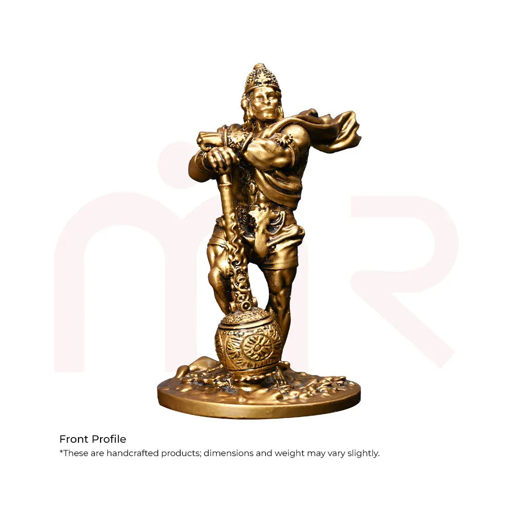 Brass Hanuman idol for Vastu, standing pose with mace, decorative spiritual figurine