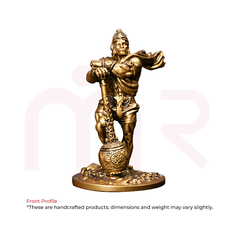 Brass Hanuman idol for Vastu, standing pose with mace, decorative spiritual figurine