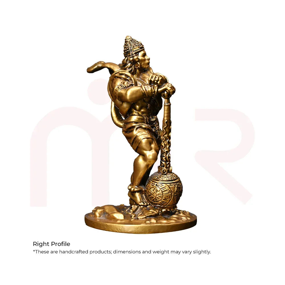 Brass Hanuman idol for Vastu, holding mace, detailed craftsmanship, spiritual decor