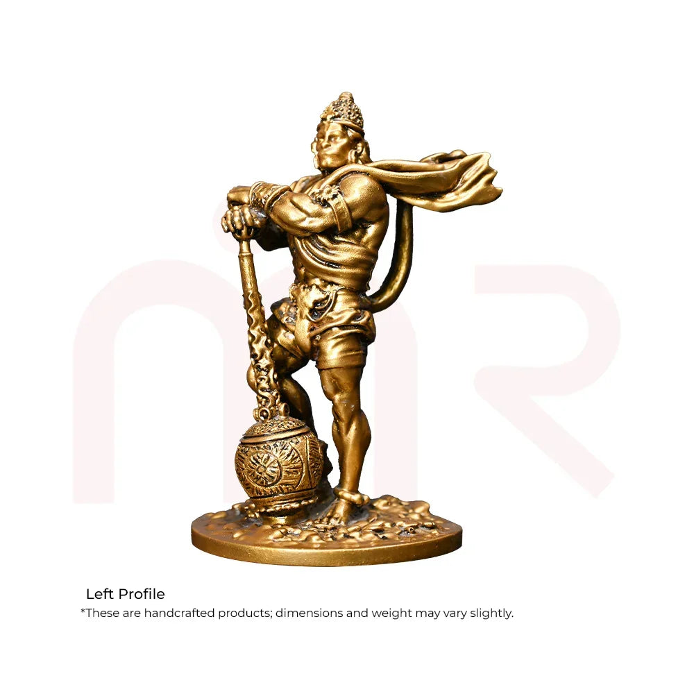 Brass Hanuman idol standing with mace, Vastu remedy decor for positivity and protection.