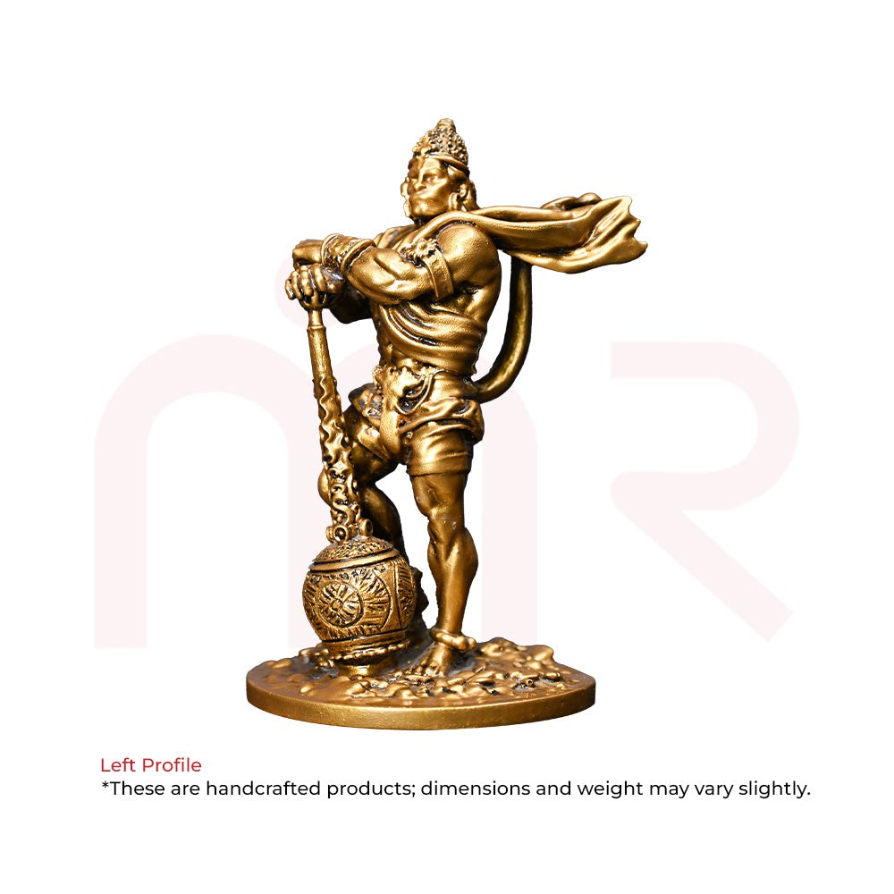Brass Hanuman idol standing with mace, Vastu remedy decor for positivity and protection.