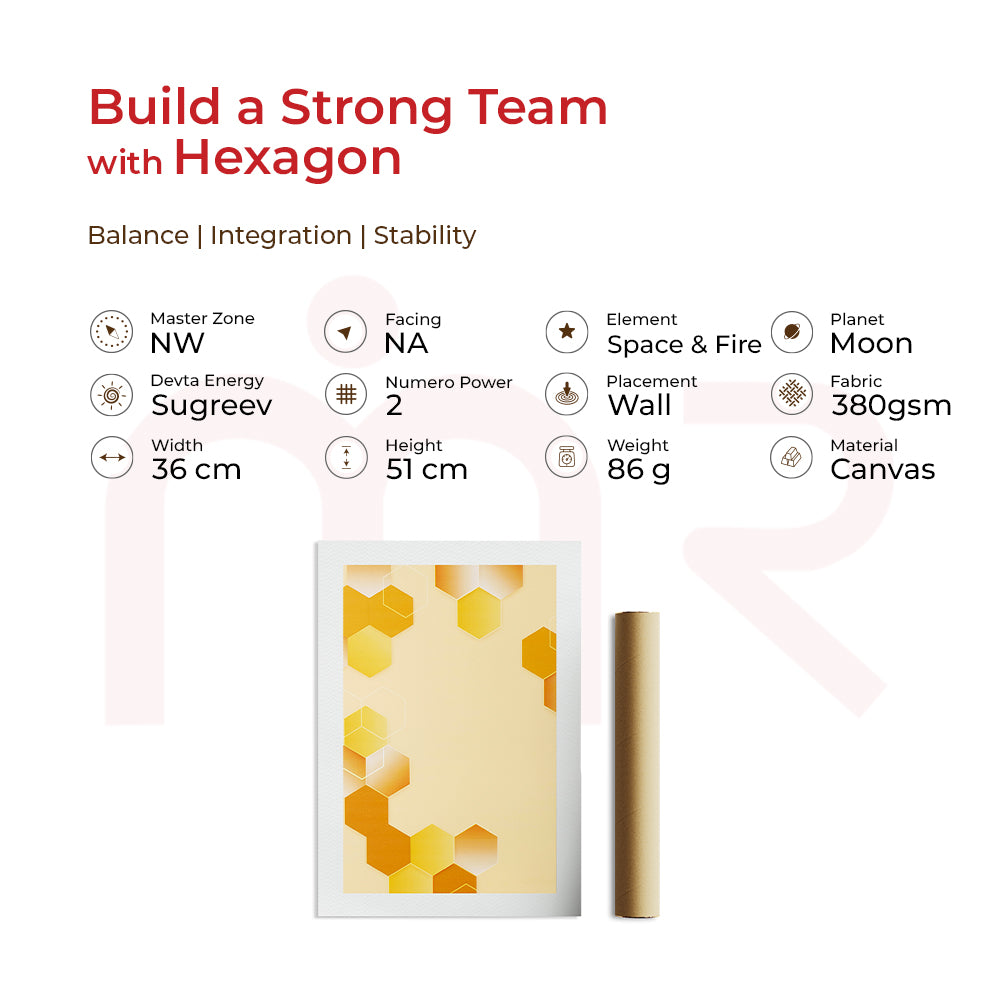 Hexagon Vastu painting for balance & stability, NW zone, canvas, 36x51cm, Sugreev energy