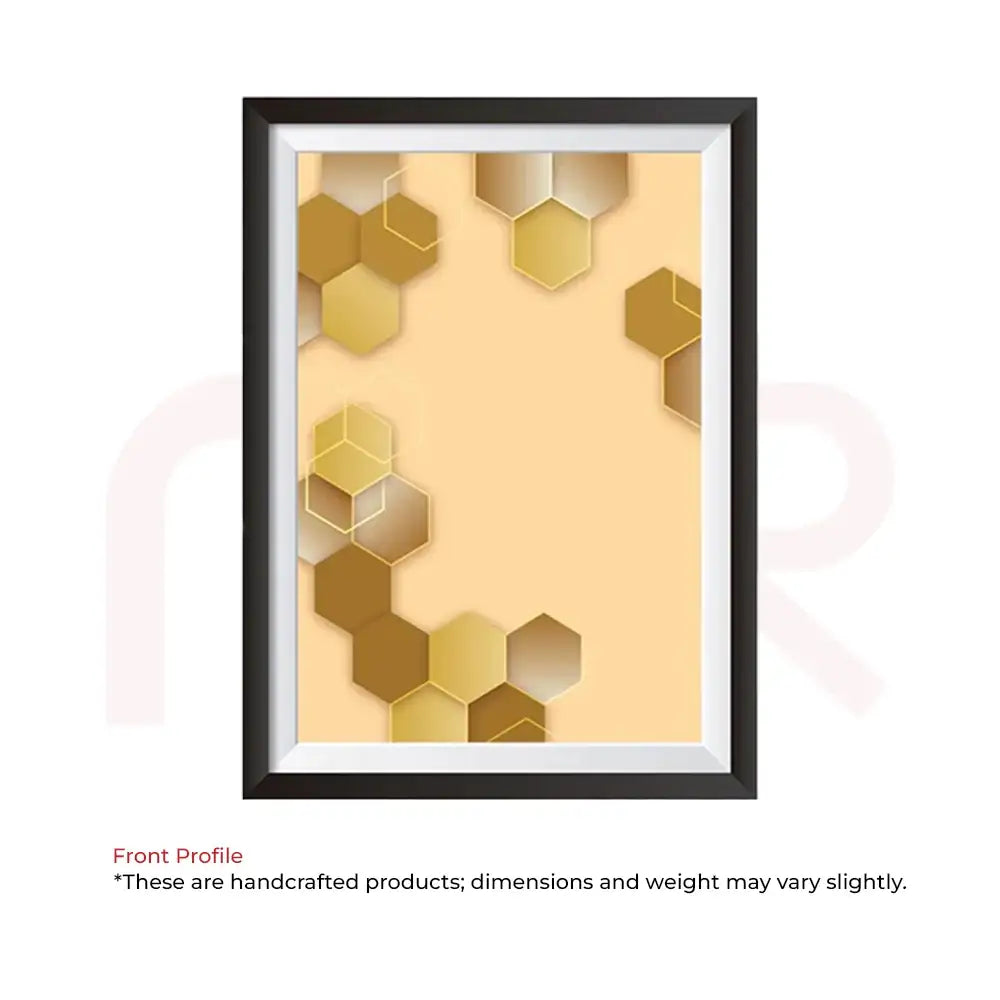 Golden hexagon Vastu painting in black frame for home energy balance and prosperity