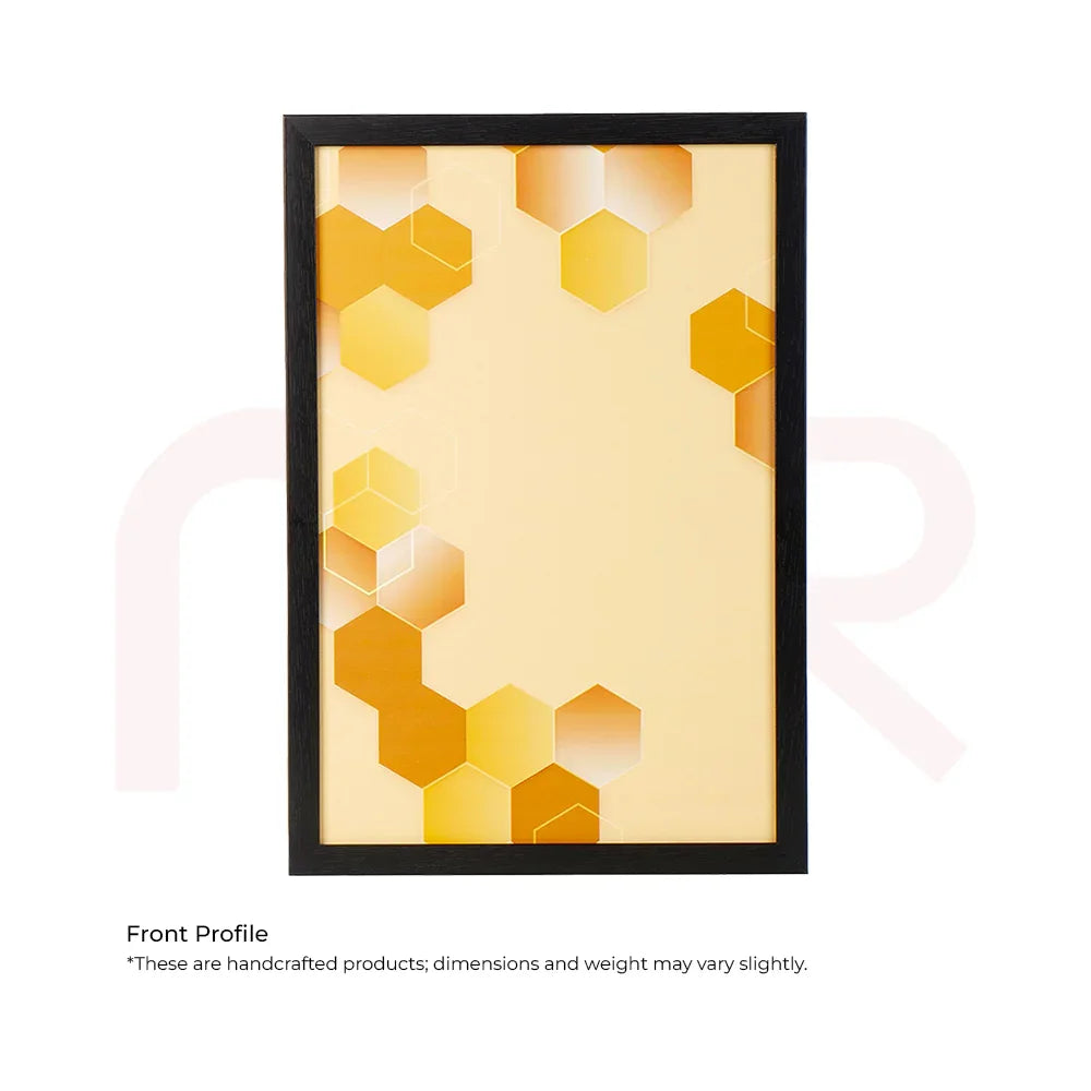 Hexazon canvas Vastu painting with yellow hexagon pattern in black frame, MahaVastu remedy art