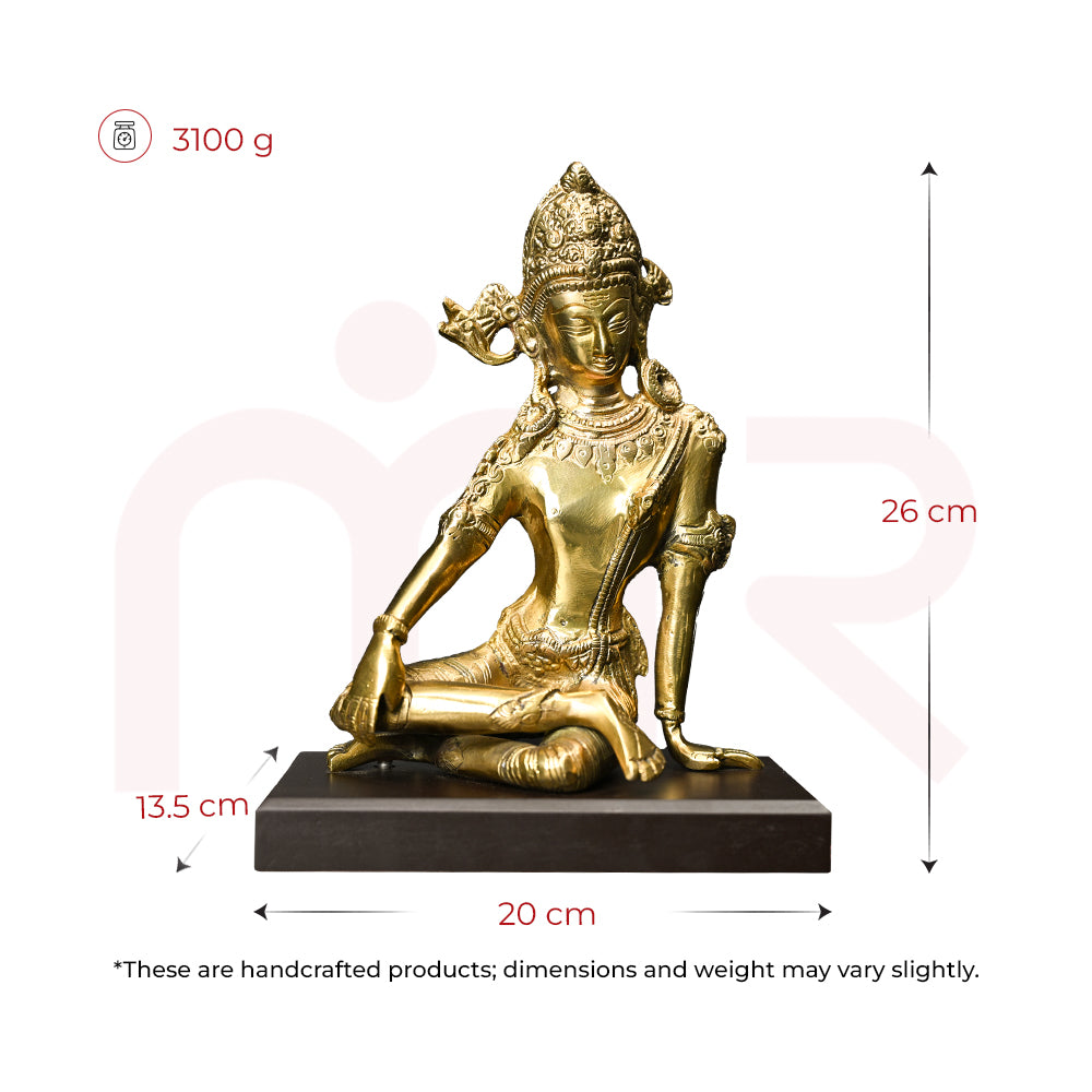 Handcrafted brass deity idol seated on wooden base, Vastu remedy statue, 26x20x13.5 cm, 3100g