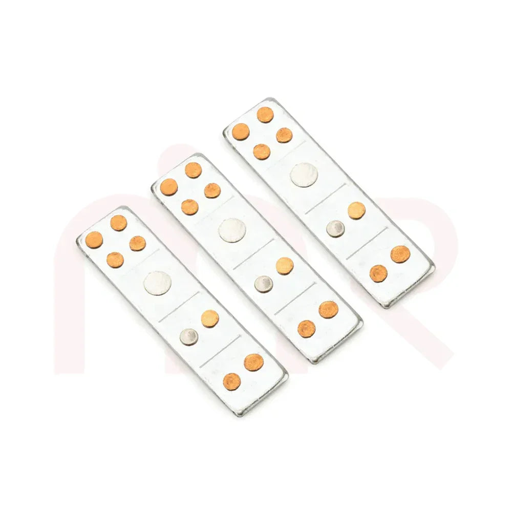 Three Vastu metal strips with copper and silver dots for energy balance remedies