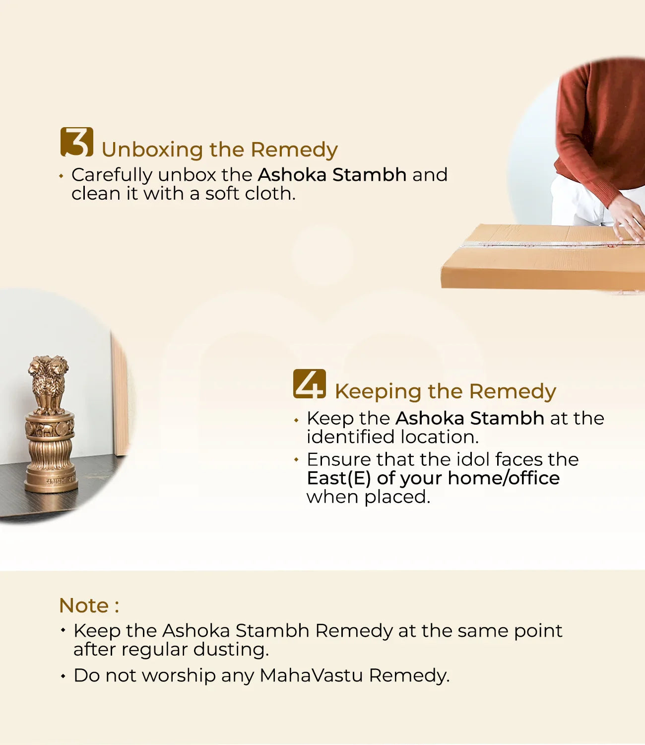 Steps for unboxing and placing Ashoka Stambh Vastu remedy with cleaning and location tips