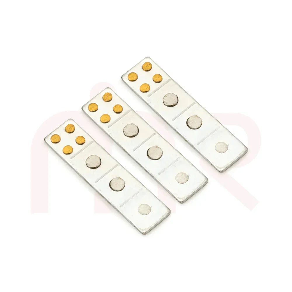 Set of three metallic Vastu remedy strips with gold and silver dots for energy balancing