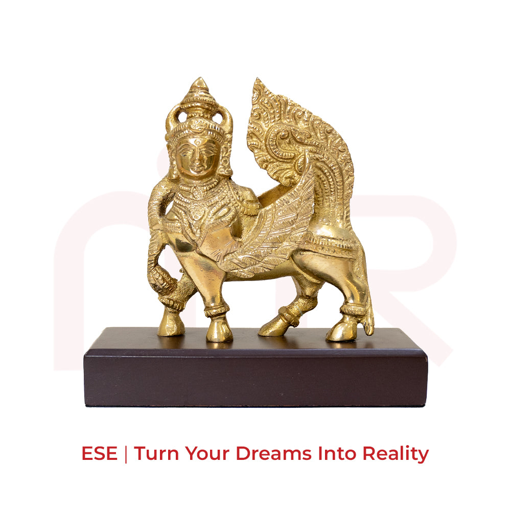Brass Kamdhenu cow idol on wooden base for Vastu remedies and positive energy
