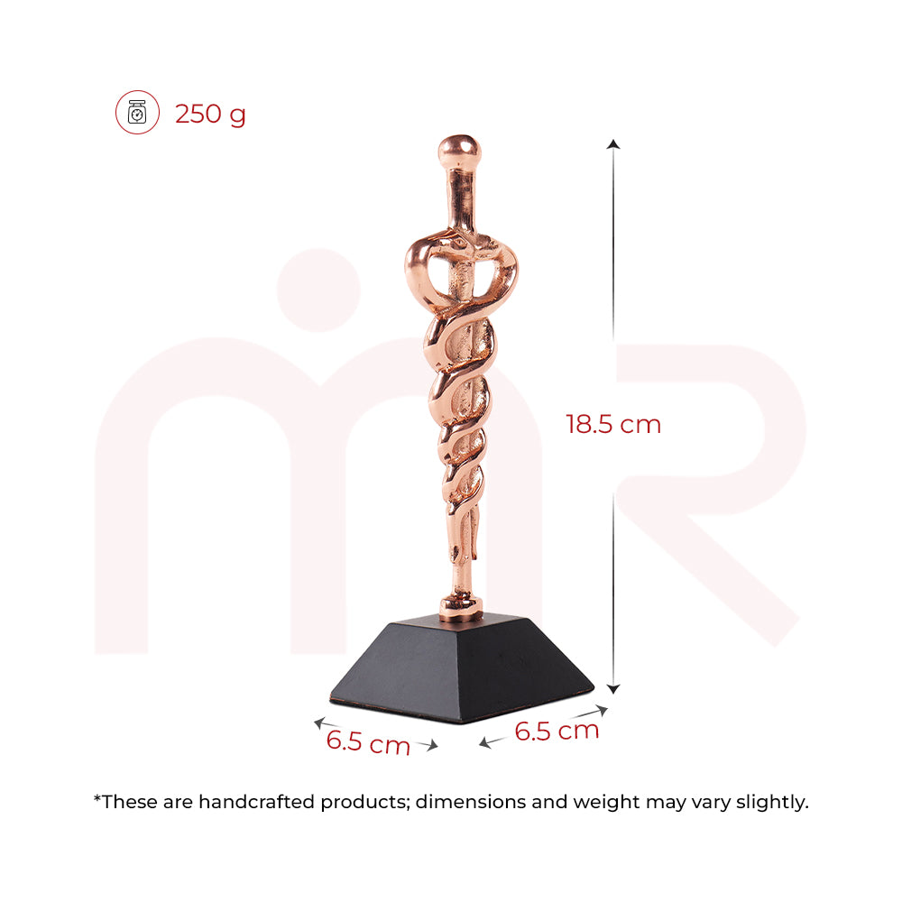 Copper Kundalini serpent statue with black base, 18.5 cm tall, Vastu decor remedy