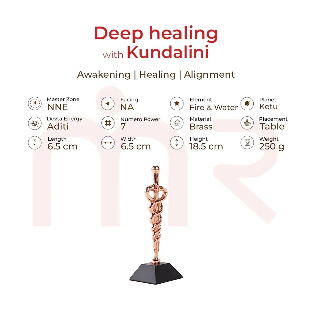 Brass Kundalini statue for deep healing, Vastu remedy, table placement, 18.5 cm tall
