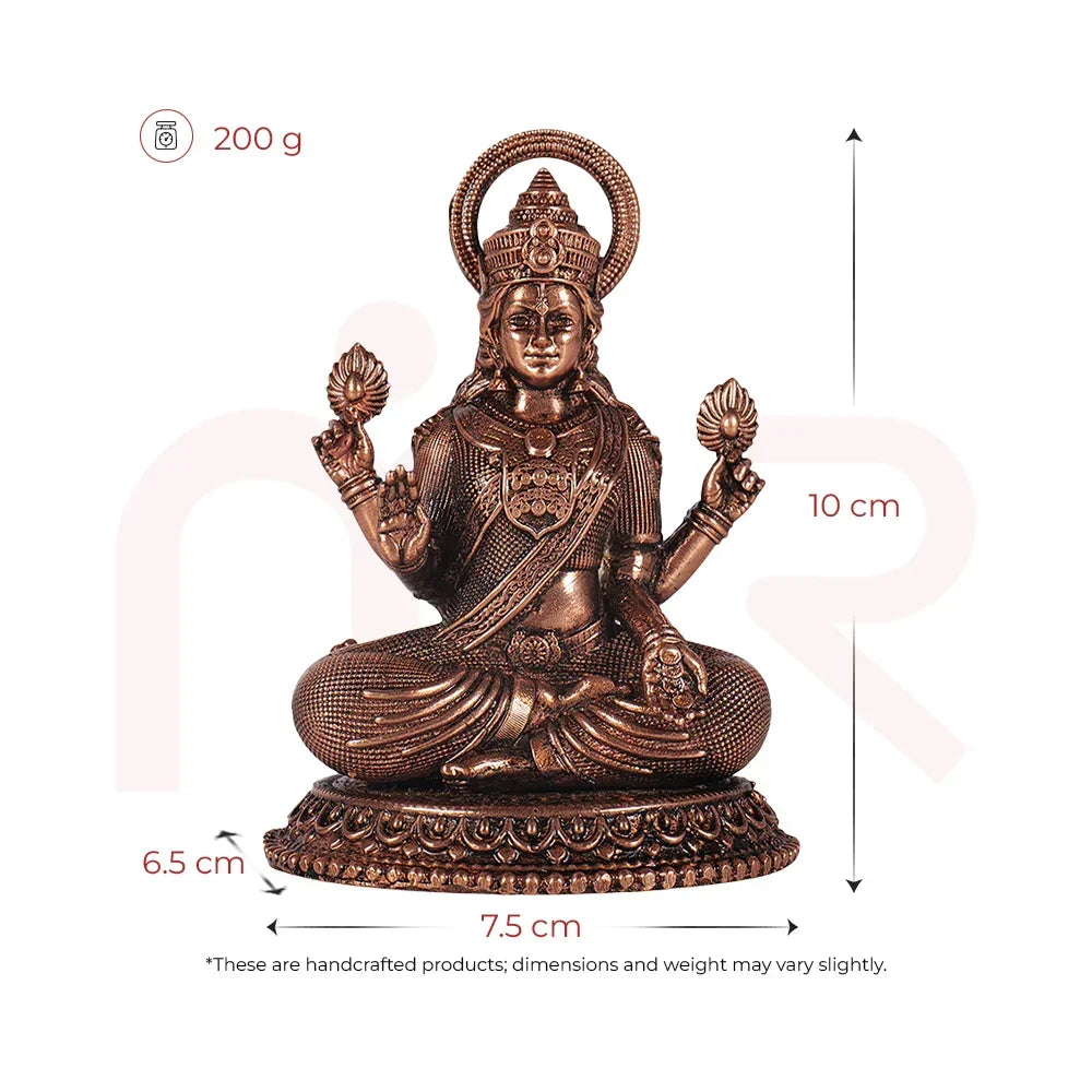 Handcrafted bronze goddess idol seated with lotus, 10 cm tall, for Vastu decor and prosperity
