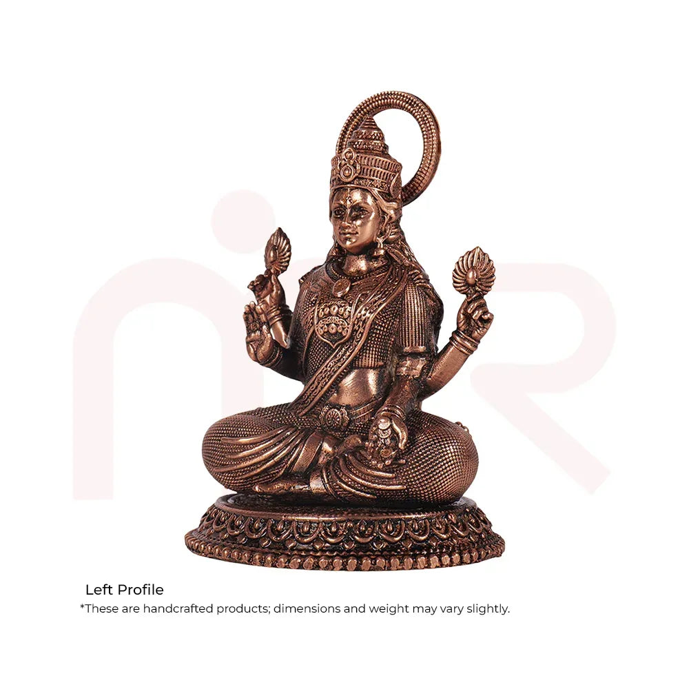 Bronze Lakshmi idol in lotus pose holding lotuses, Vastu remedy for wealth and positivity