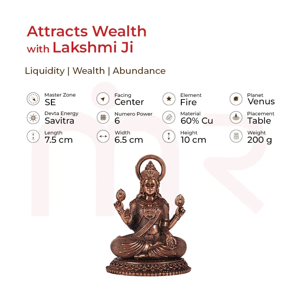 Lakshmi Ji idol for wealth & abundance, Vastu remedy with copper finish, ideal for home prosperity