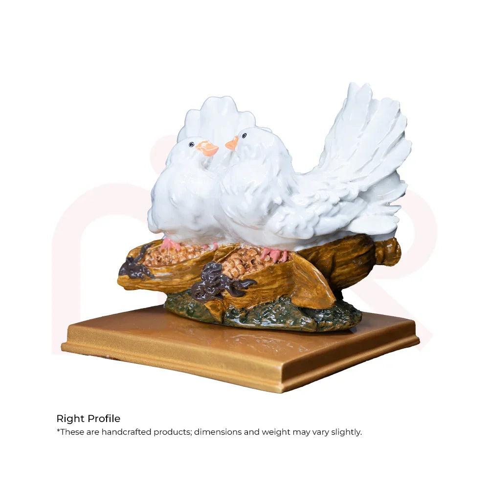 Vastu love birds statue with two white birds on a golden base for harmony and positive energy