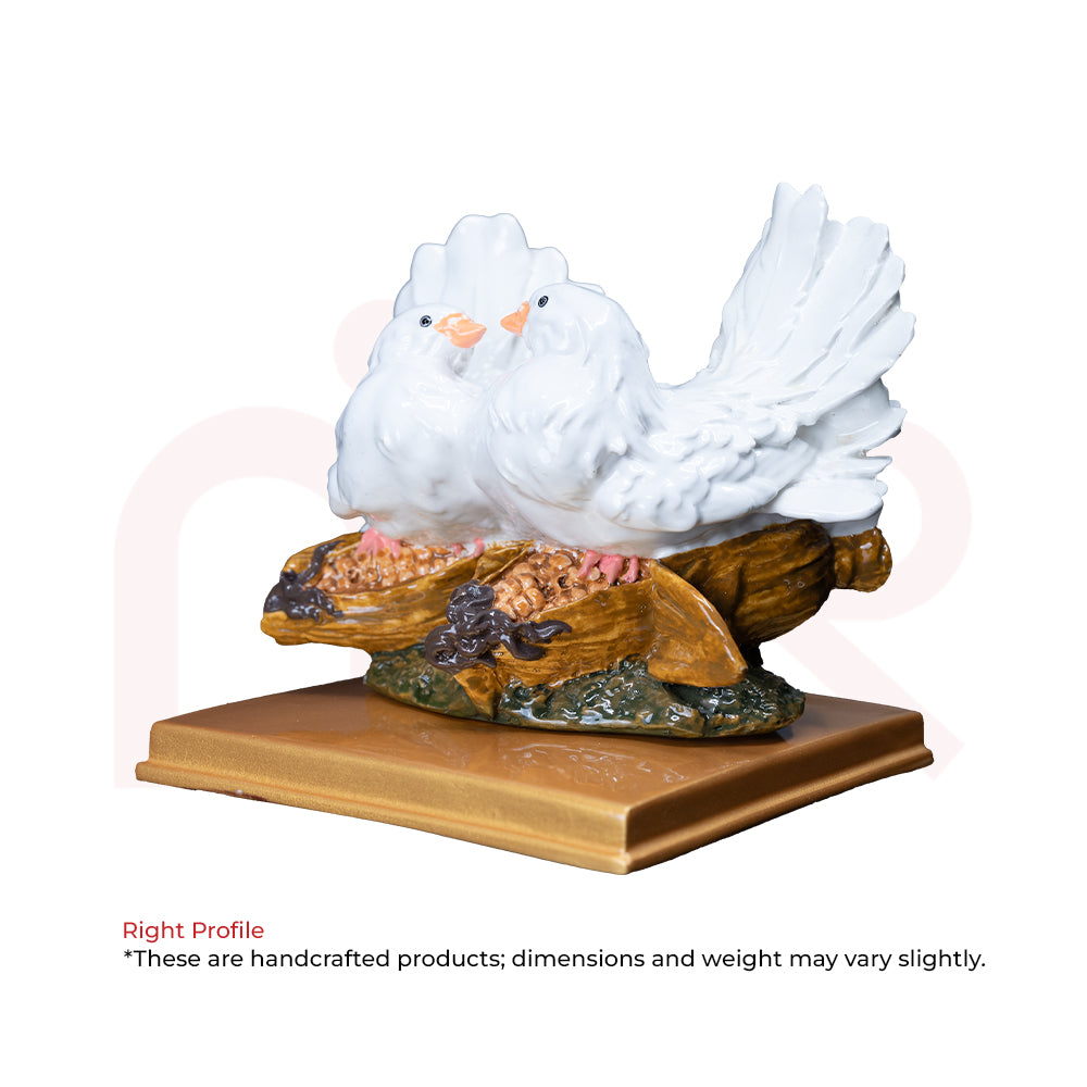 Vastu love birds statue with two white birds on a golden base for harmony and positive energy