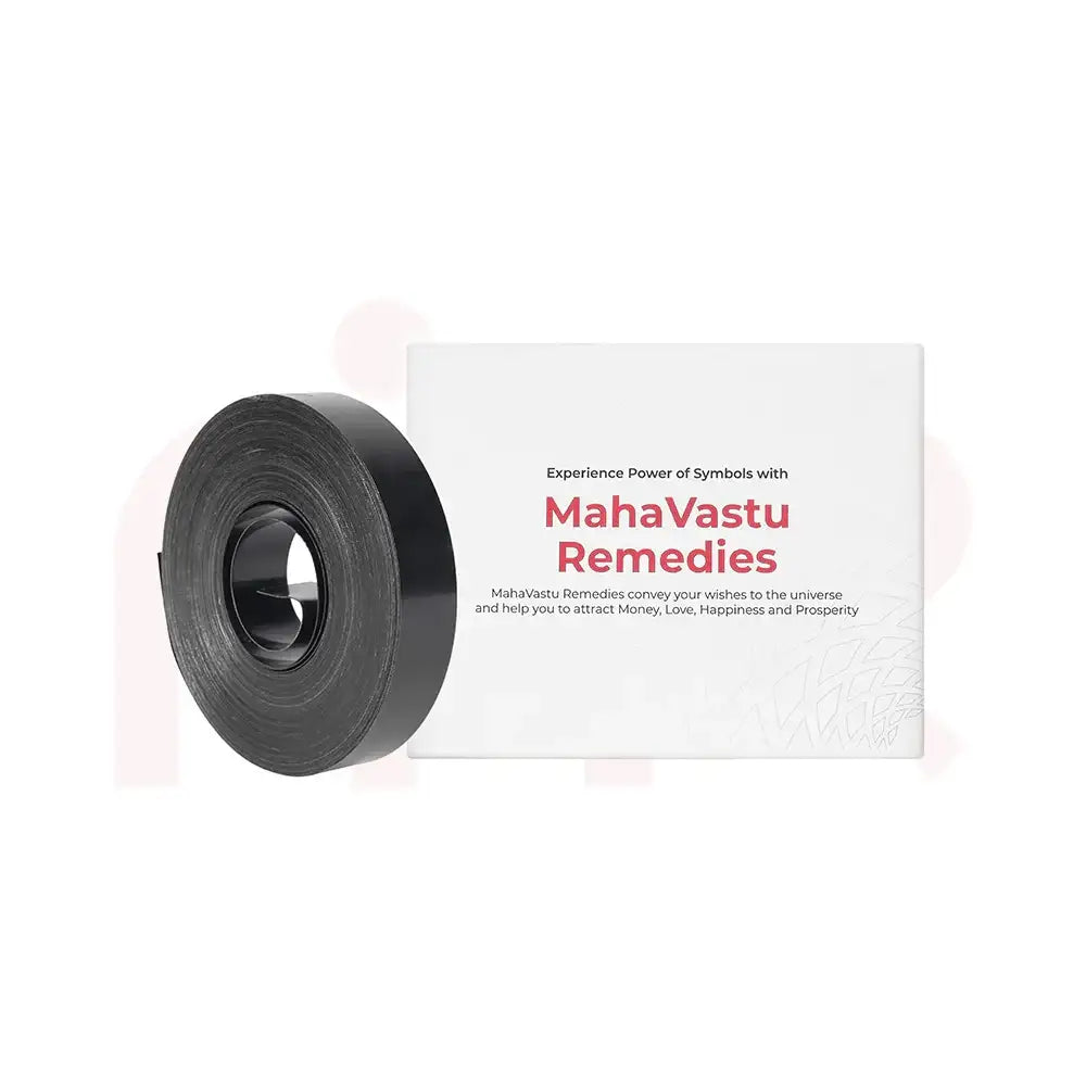 Black Vastu remedy tape roll with MahaVastu Remedies packaging for attracting prosperity and positivity