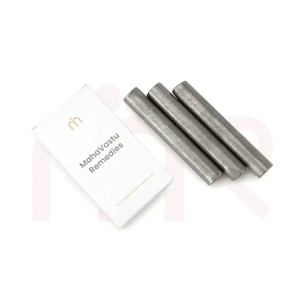 Maha Vastu metal strips for home energy balance, shown with branded packaging