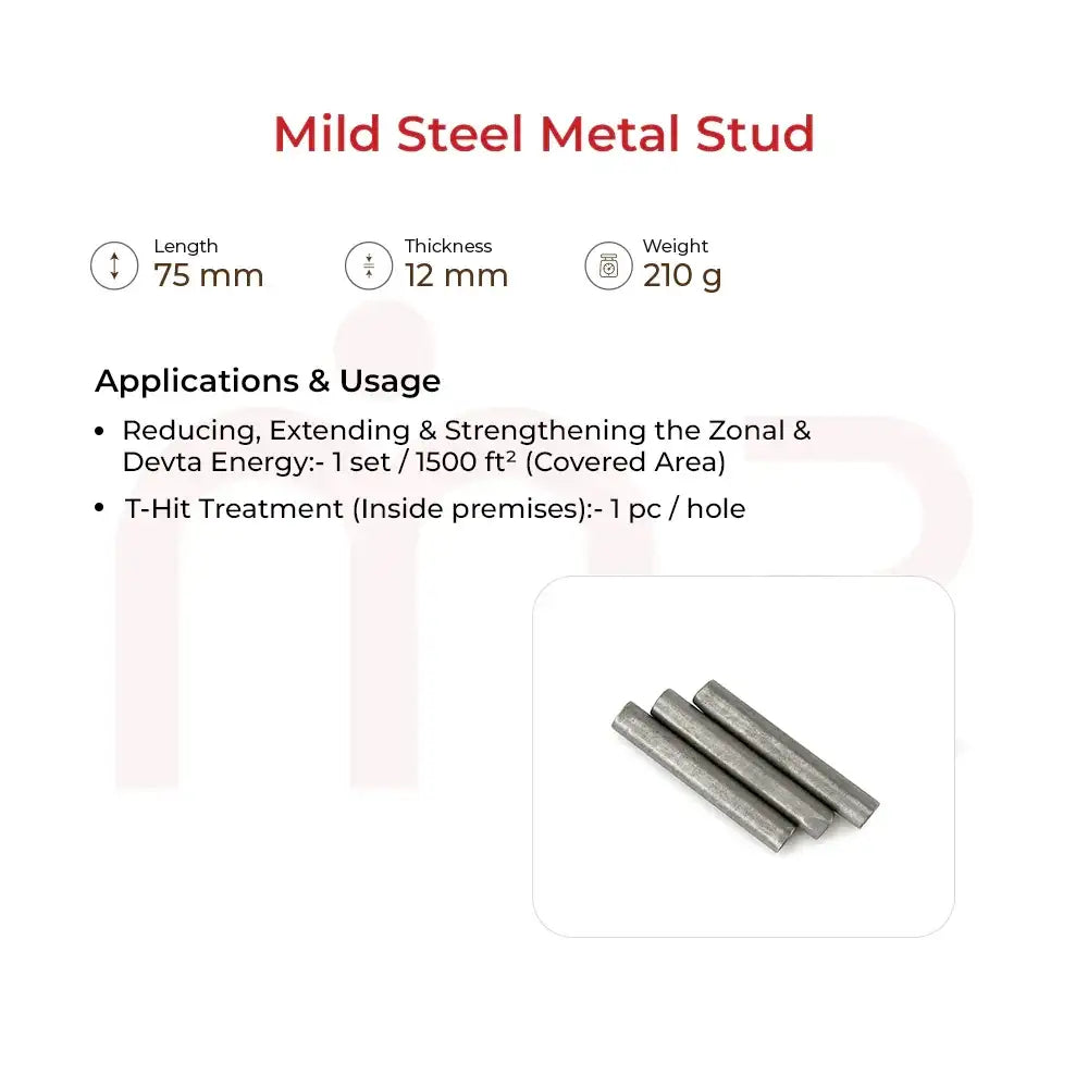 Mild steel metal stud for Vastu energy balancing, 75mm length, 12mm thickness, 210g weight