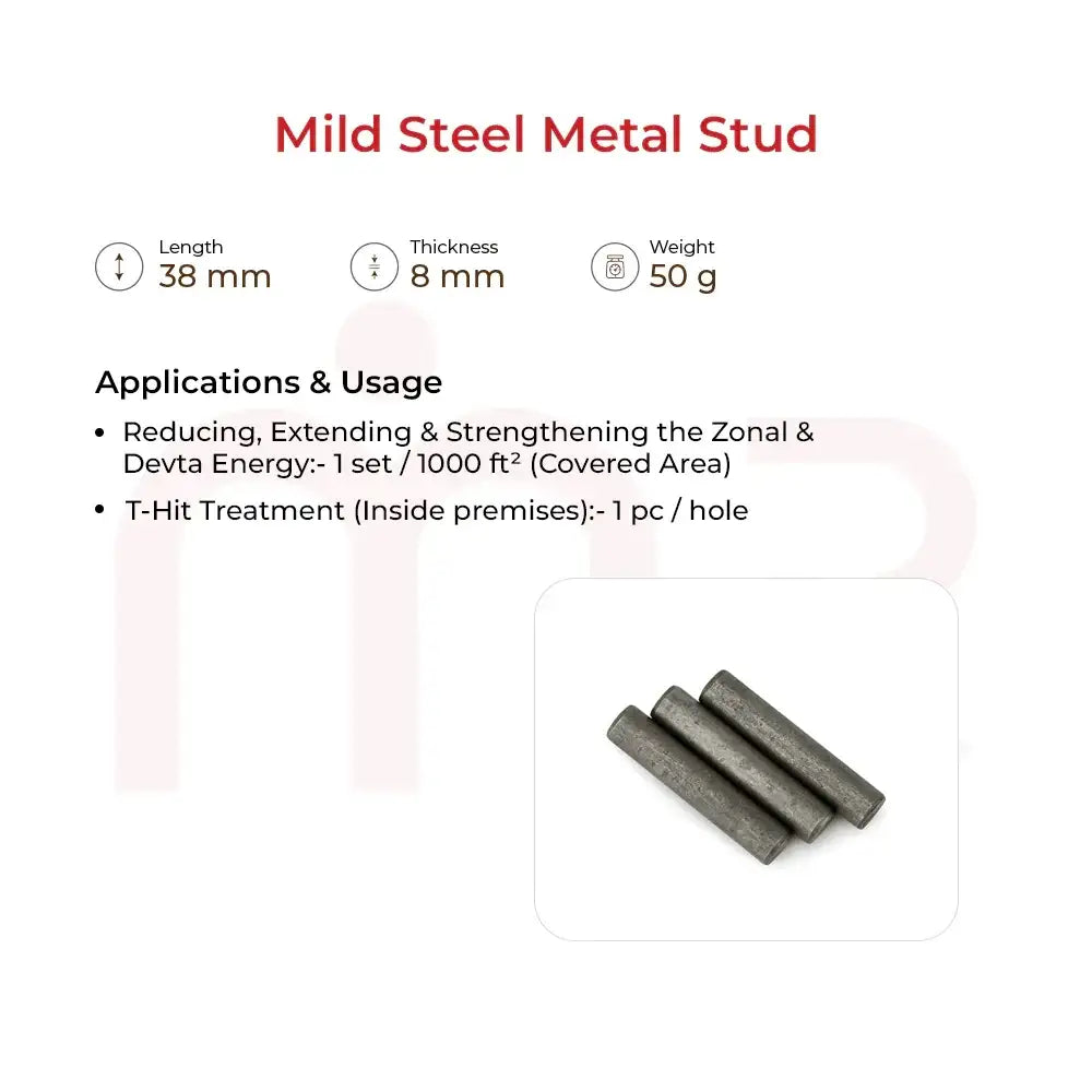 Mild steel metal stud for Vastu energy balancing, 38mm length, 8mm thickness, 50g weight