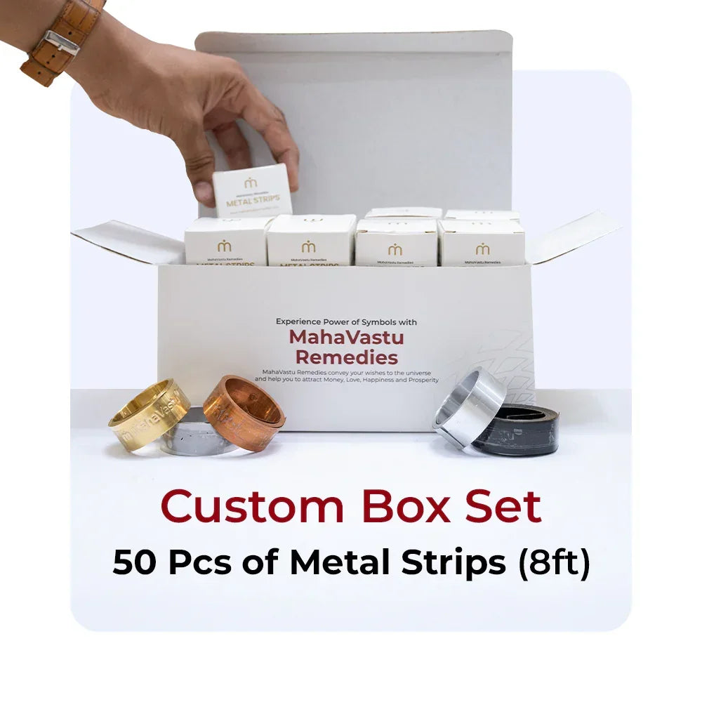 MahaVastu Remedies custom box set with 50 pieces of 8ft metal strips for Vastu Shastra