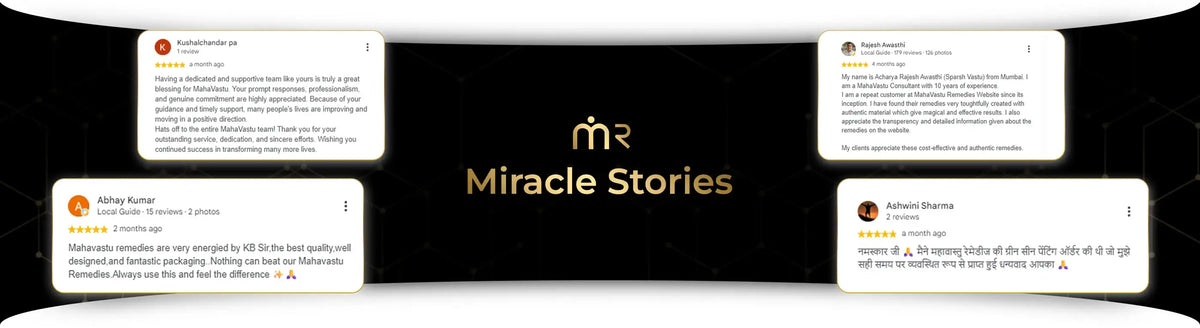 Customer testimonials for MahaVastu remedies titled Miracle Stories.