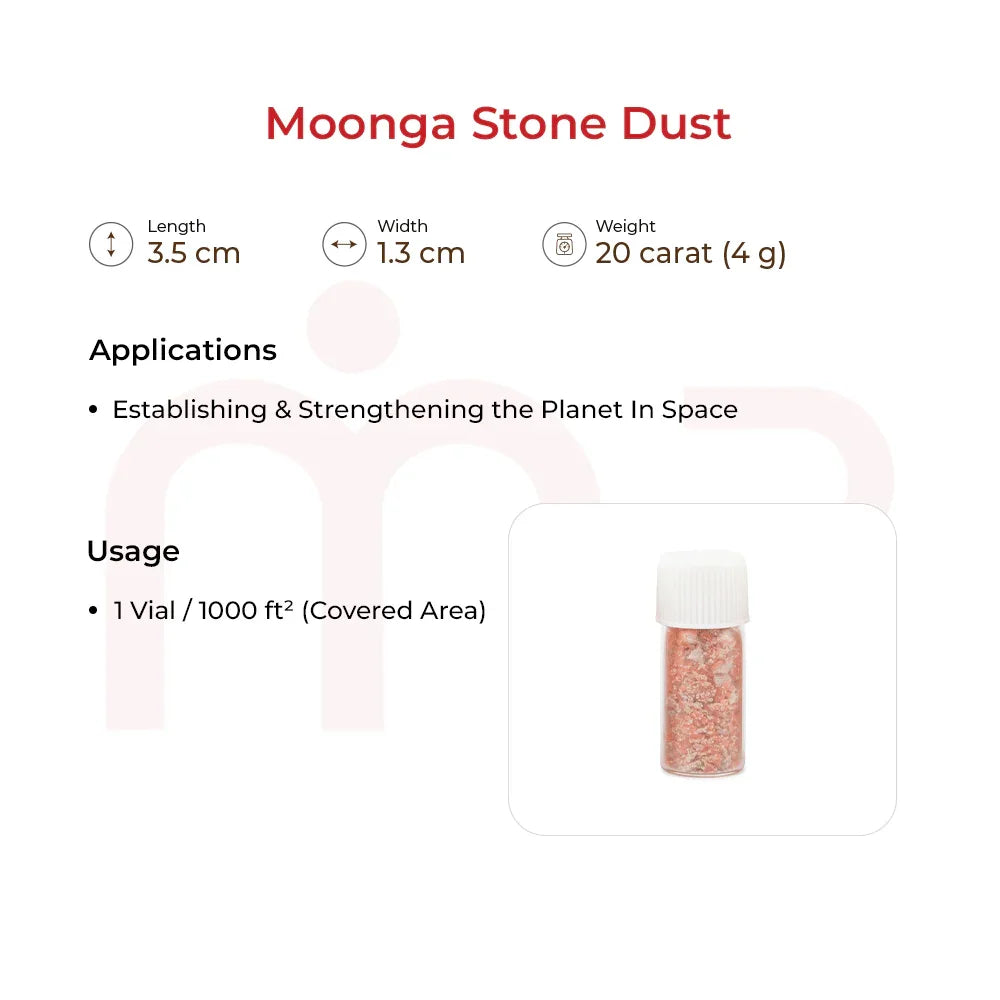 Moonga Stone Dust vial for Vastu remedies, 3.5 cm length, 20 carat, coral red powder
