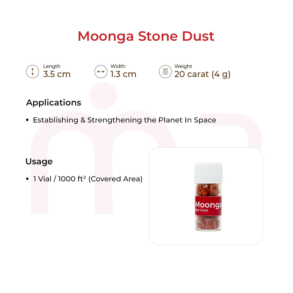 Moonga Stone Dust vial for Vastu remedies, 3.5 cm length, 20 carat, coral red powder