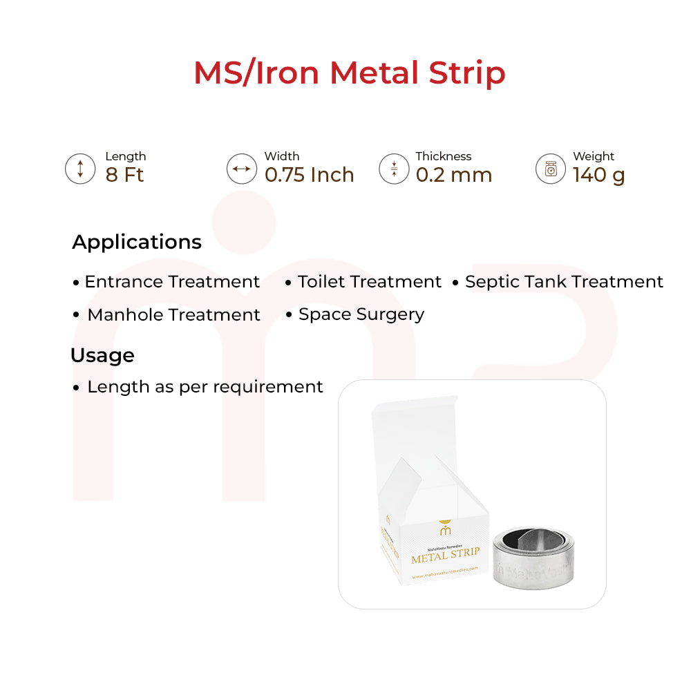 MS Iron MahaVastu remedy metal strips for Vastu entrance, toilet, and space treatment