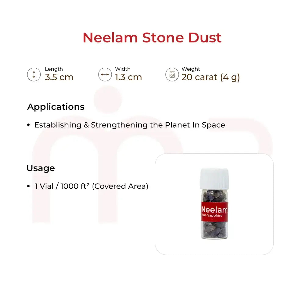Neelam Stone Dust Blue Sapphire vial for Vastu remedies to strengthen planetary energy.