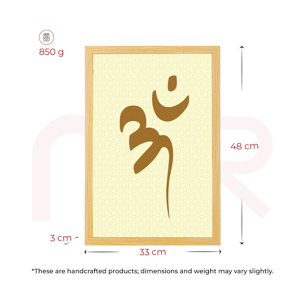 Handcrafted Om symbol wall art for Vastu, 48cm tall, wooden frame, spiritual home decor
