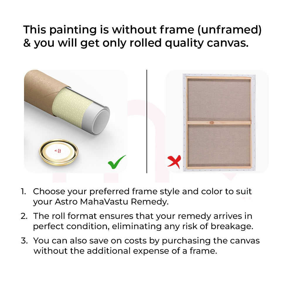 Unframed rolled canvas painting for Maha Vastu remedies, customizable frame, safe shipping, cost-effective