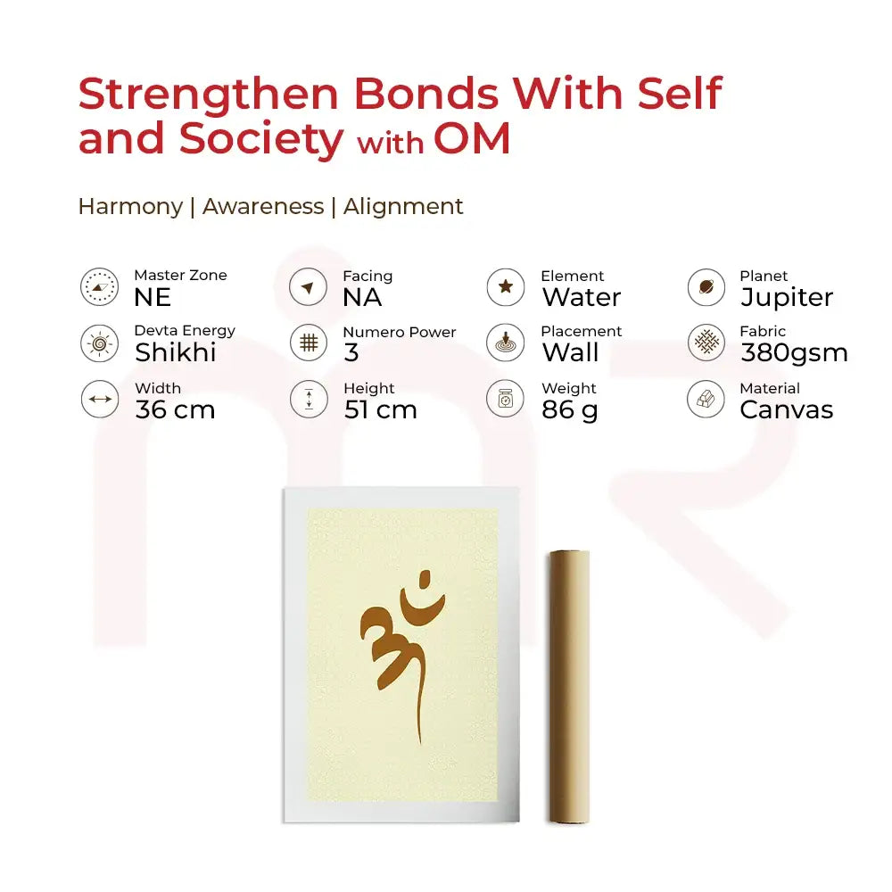 OM symbol Vastu painting for harmony, water element, Jupiter energy, canvas art for wall placement