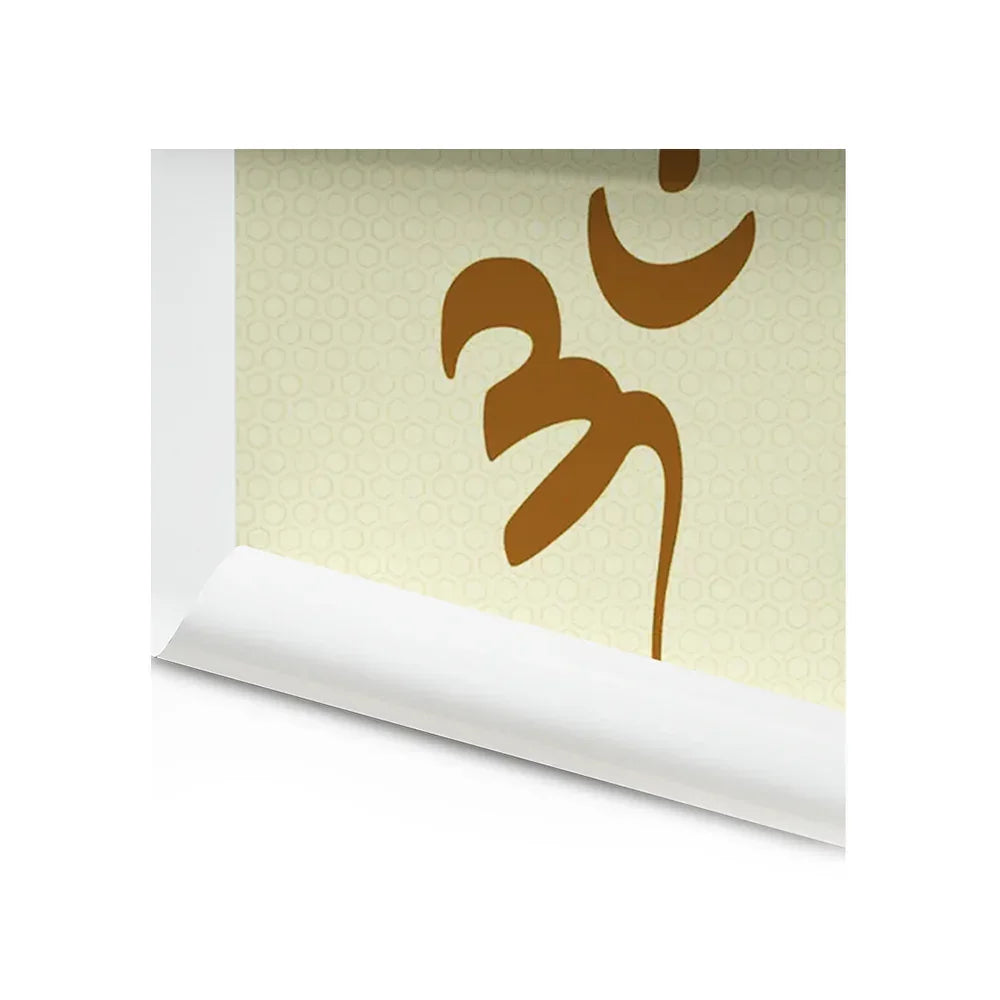 Om symbol wall decal for Vastu harmony, featuring golden Om on patterned beige background
