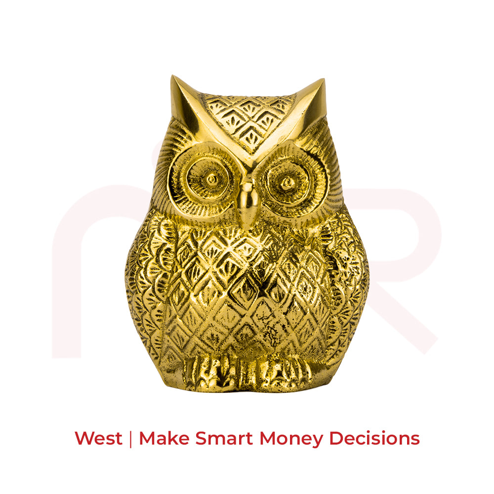 Gold Vastu owl figurine for home decor, vision enhancement, and positive energy